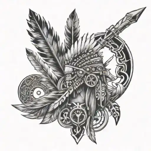 arrows, peace pipe, indians, fire and horses tattoo design idea