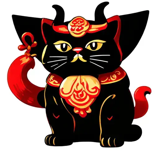 maneki neko in devil style retro cartoon tattoo design idea