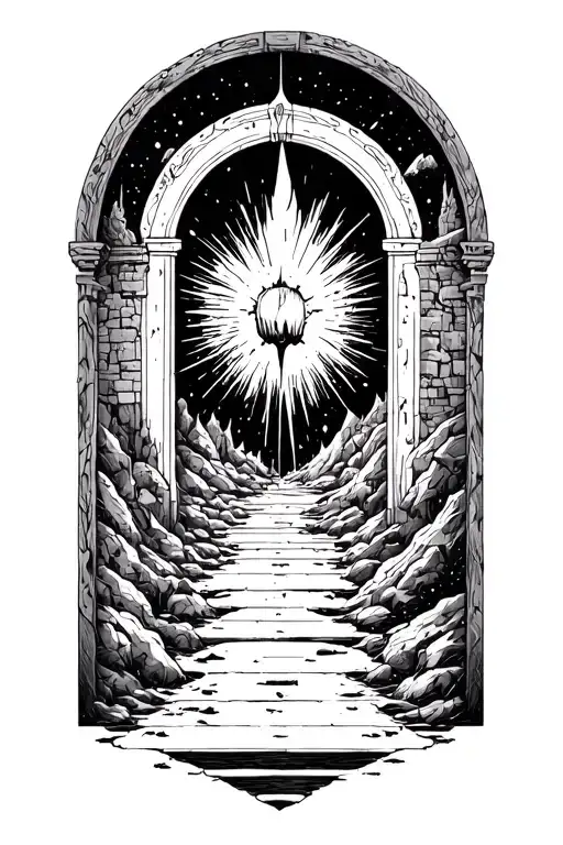 mining portal radiating darkness tattoo design idea