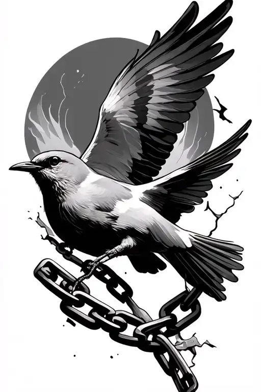 broken chain and bird flying away tattoo design idea