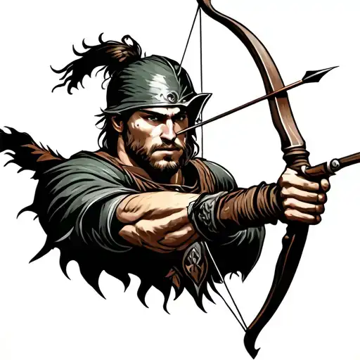 Robin Hood shooting bow and arrow tattoo design idea