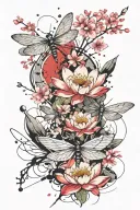 lotus flower, abstract, dragonfly hovering, cherry blossom   tattoo design idea