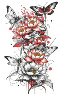 lotus flower, abstract, dragonfly hovering, cherry blossom   tattoo design idea