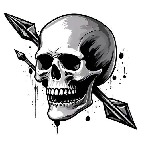 skull arrow and hand print tattoo design idea