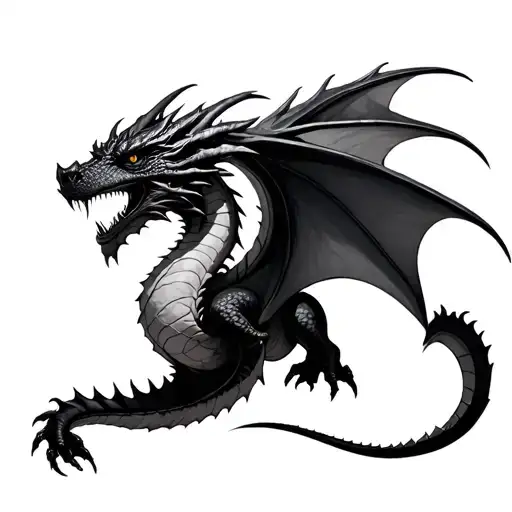 A realistic dragon in Dark Fantasy style tattoo tattoo design idea