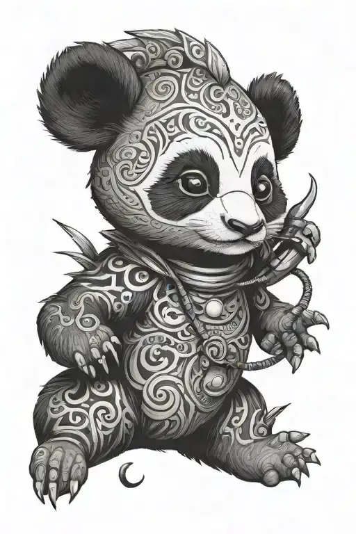 Baby panda hunted by small cobra tattoo design idea