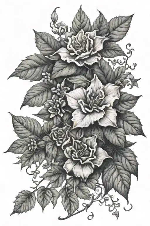 azelea and ivy \realistic black and grey tattoo design idea