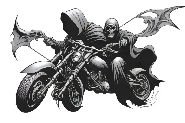 The Grim Reaper riding a sportbike lifeline symbol incorporated tattoo design idea