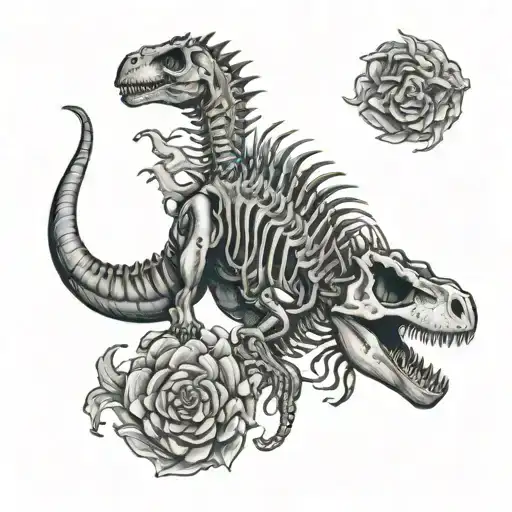 Dinosaur Skeleton with dragons tattoo design idea
