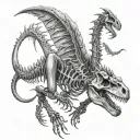 Dinosaur Skeleton with dragons tattoo design idea