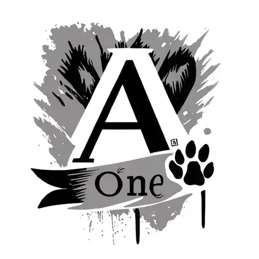A minimalist tattoo with letter a and word one and paw print tattoo design idea