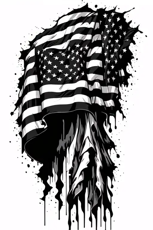 american flag tattered and waving, spartan inspired tattoo design idea