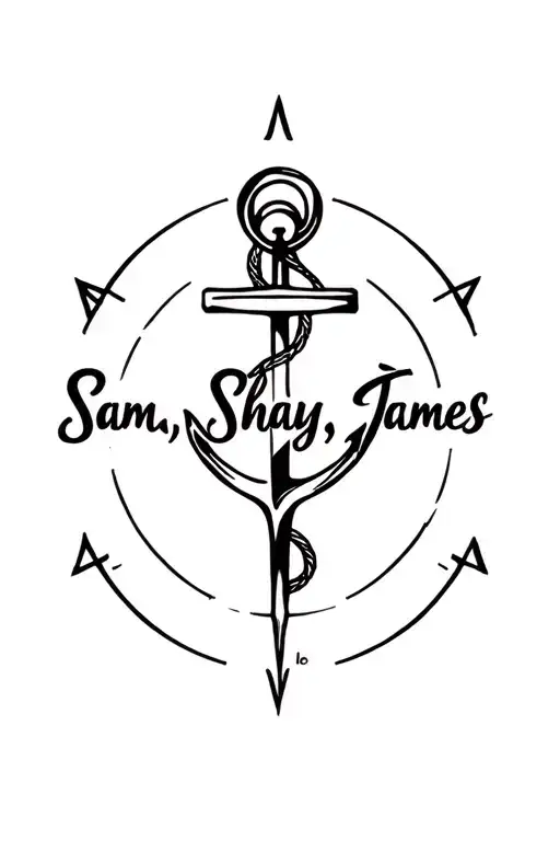 "Sam, Shay, James" "Sam, Shay, James" anchor compass surrounded tattoo design idea
