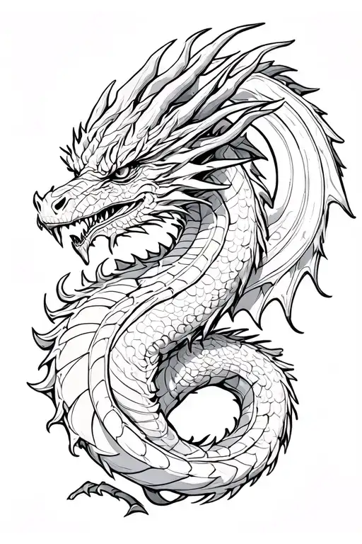 a majestic dragon with an epic, fantasy style and with elaborate details. tattoo design idea