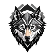 Geometric wolf head tattoo for forearm, black ink only tattoo design idea