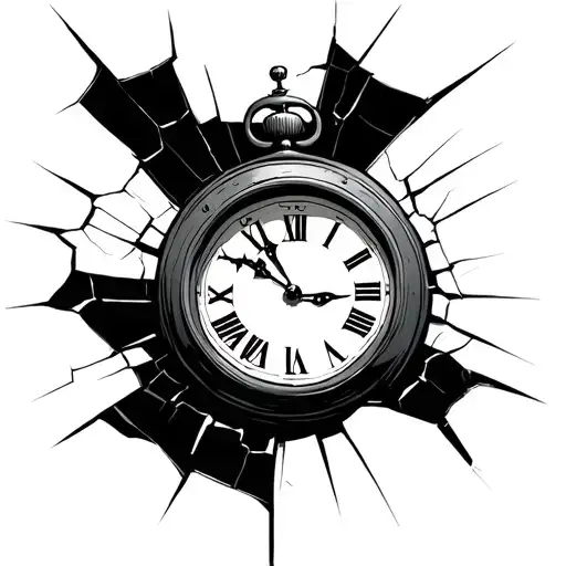 clock that is cracked at 8:44 tattoo design idea