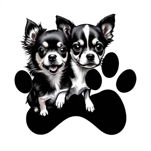 Bone trinity representing birth, childhood, and adulthood. A pomeranian, chihuahua, daughtsand, rat terrier, dog  paw si tattoo design idea