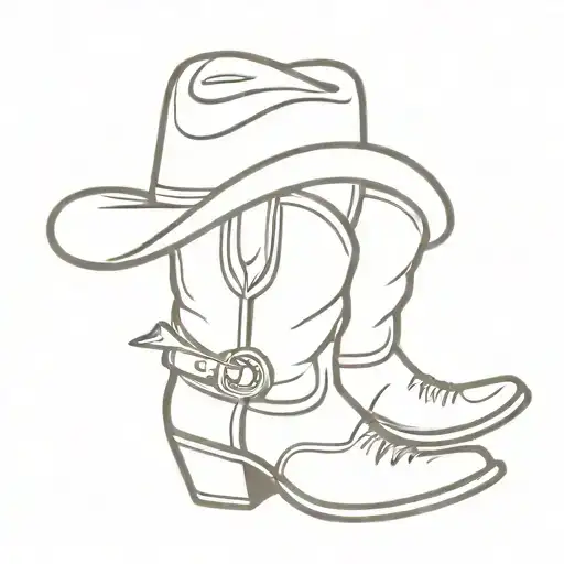cowboy boots with cowboy hat resting on side tattoo design idea