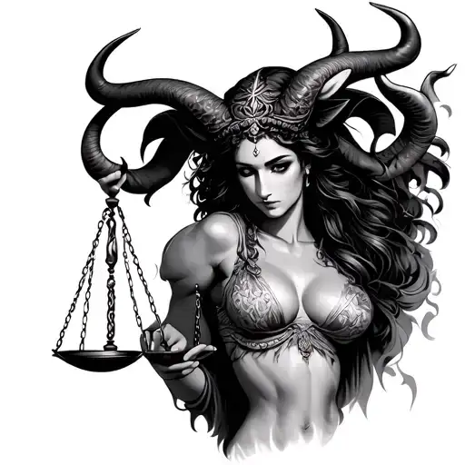 sexy taurus goddess holding Libra scales tattoo design idea