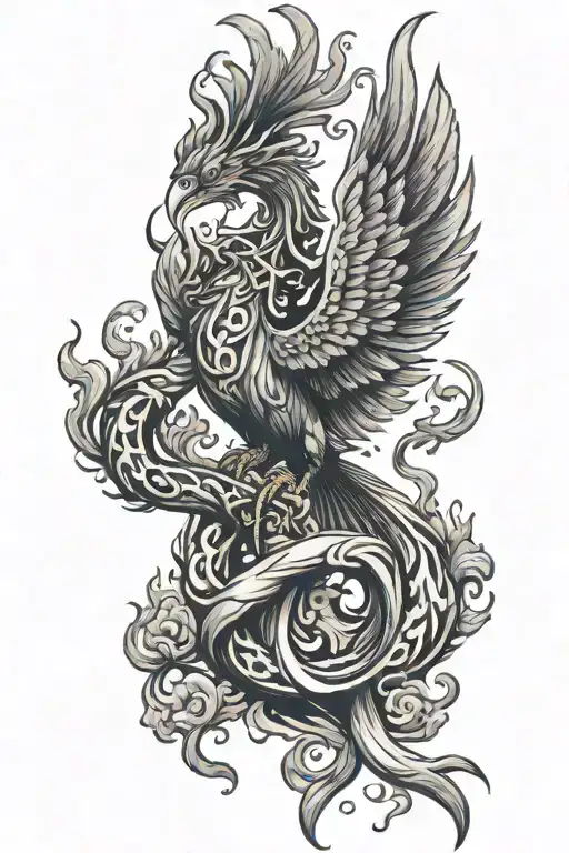 phoenix rising carrying navy anchor from fire flames tattoo design idea