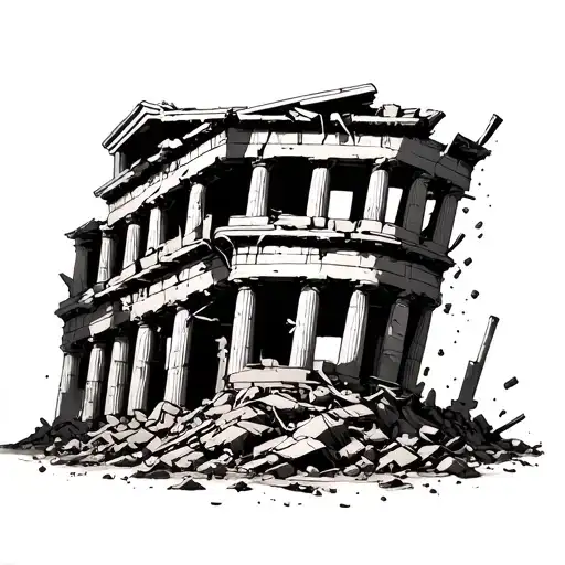 Greek Building collapsing tattoo design idea
