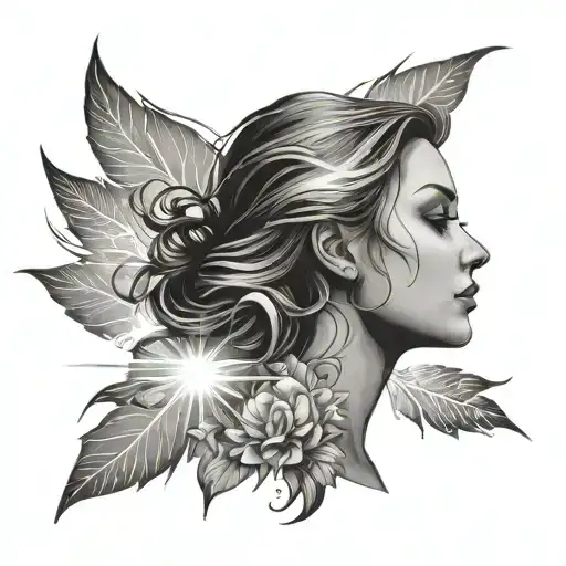 female silhouette surrounded by sunbeams tattoo design idea