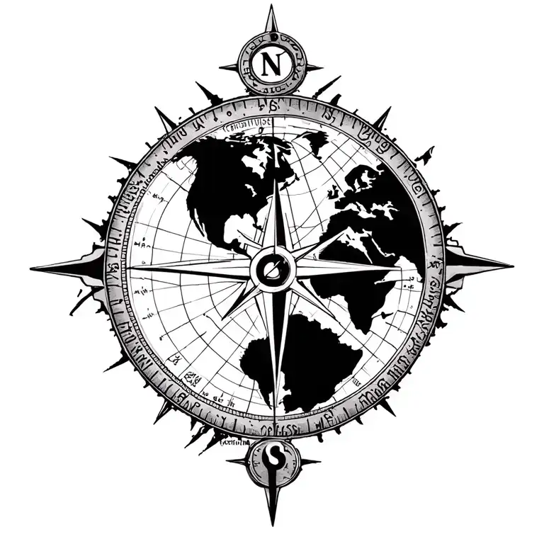cruise ship compass old world map outline tattoo design idea