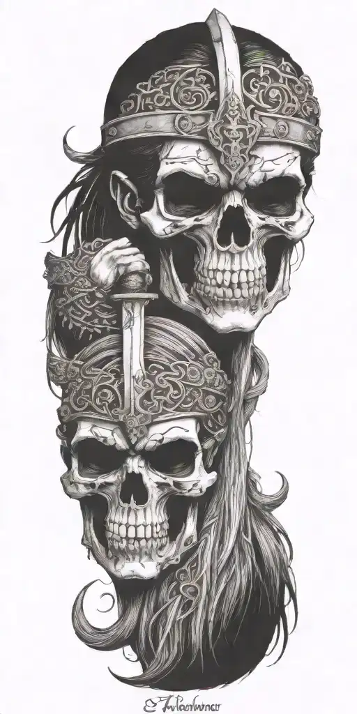 viking zombie girl all bloody sword with cuff tattoo design idea