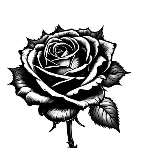 Minimalist fine-line tattoo of a single small rose, placed over the left pectoral or upper shoulder, elegant and delicat tattoo design idea