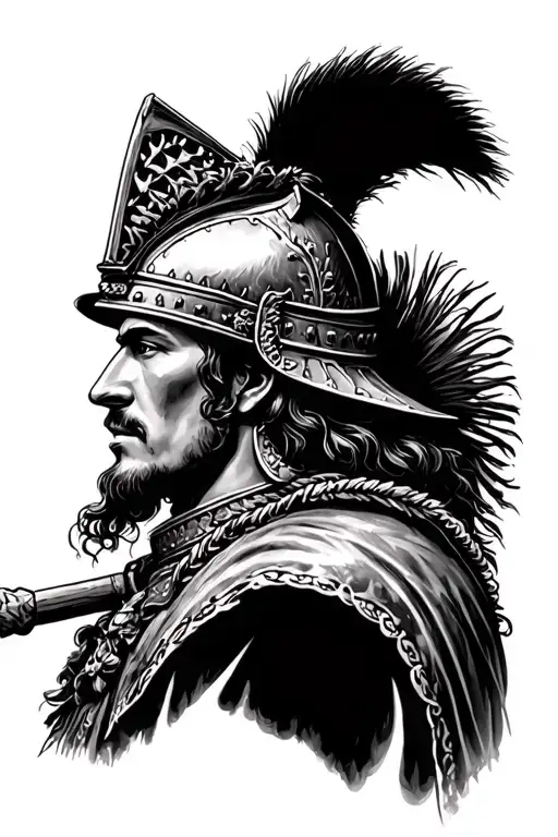 Spanish Conquistador side profile with morion helmet tattoo design idea