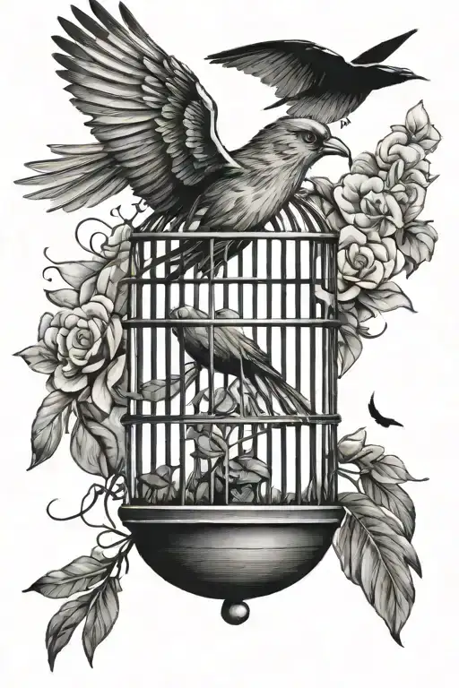 a broken cage and a flying bird tattoo design idea