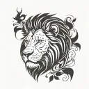 minimal lion designed include word "MR.JK"  insert fire or crown in it tattoo design idea