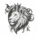 minimal lion designed include word "MR.JK"  insert fire or crown in it tattoo design idea