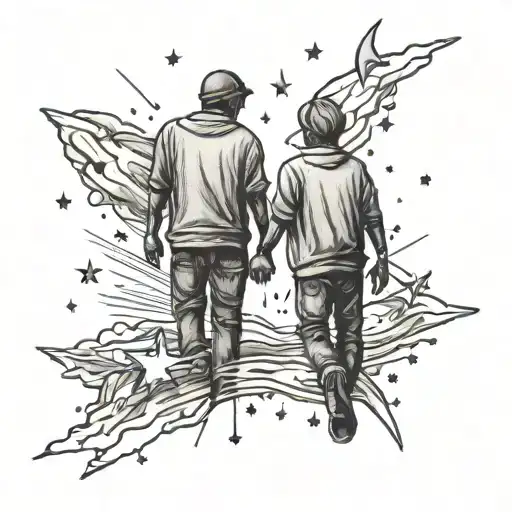 A tattoo of two best friends holding hands under a sky full of shooting stars tattoo design idea