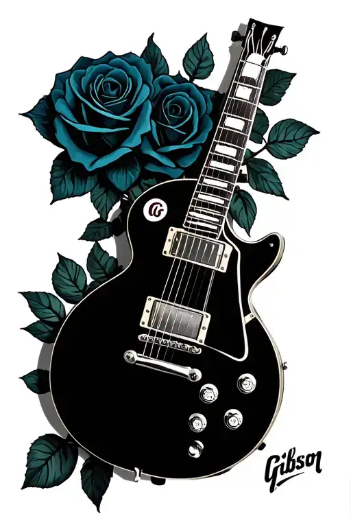 Gibson Les Paul and roses tattoo design idea