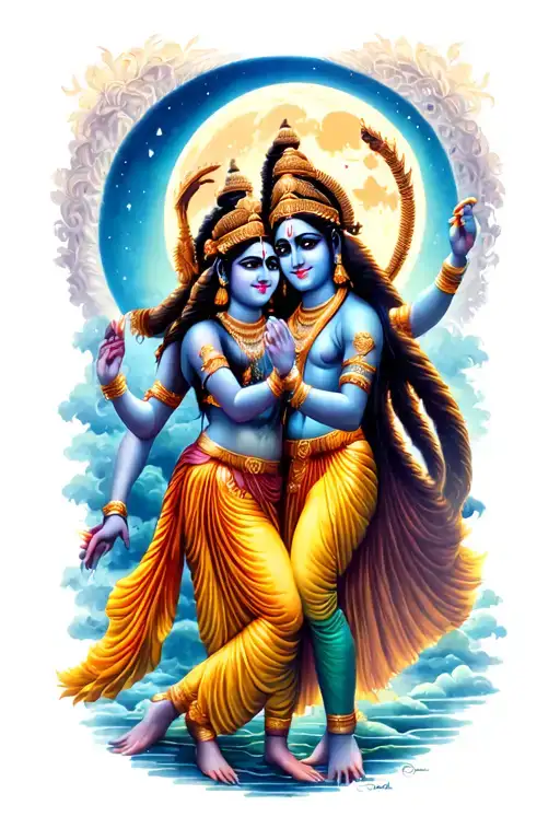 shiva and vishnu dance under the moon tattoo design idea