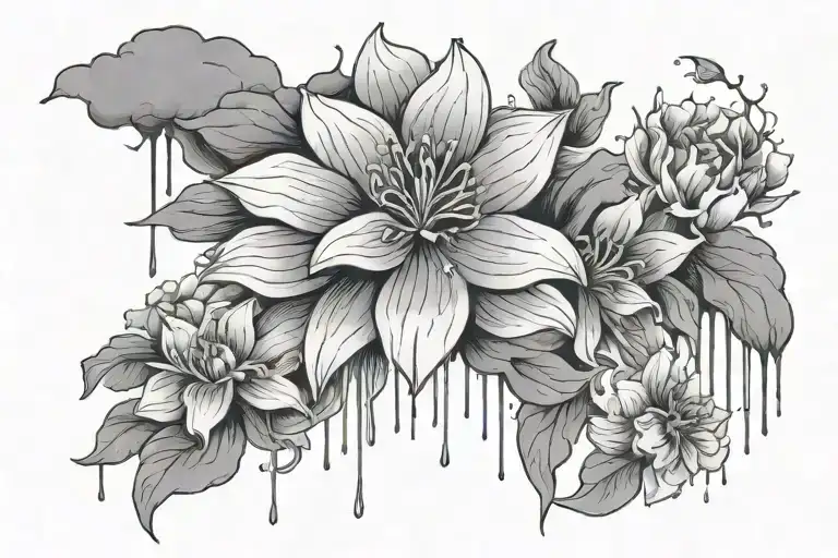standing in the rain cloud flower blooming tattoo design idea