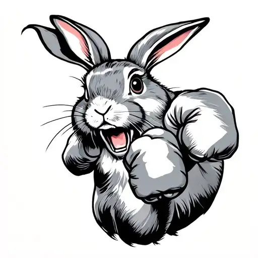 rabbit boxer throwing a punch tattoo design idea