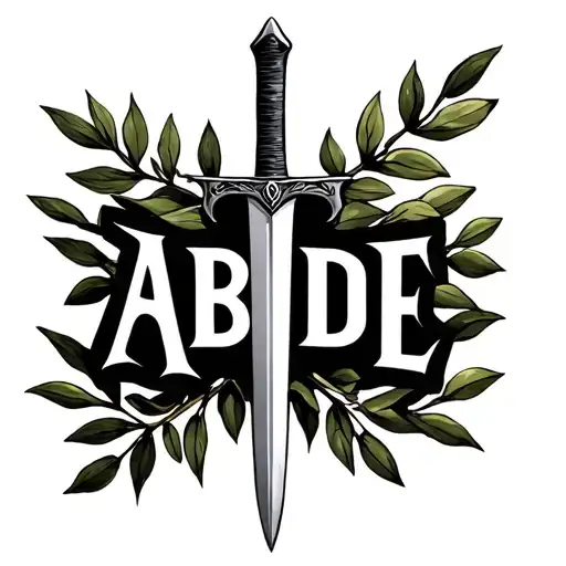 "ABIDE" "ABIDE" sword and olive branch representing tattoo design idea