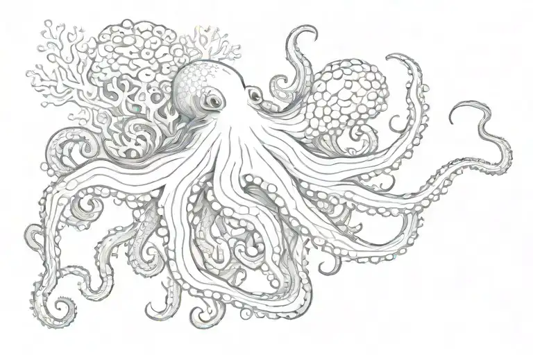  coral reef and seaslugs on the reef and an octopus  tattoo design idea