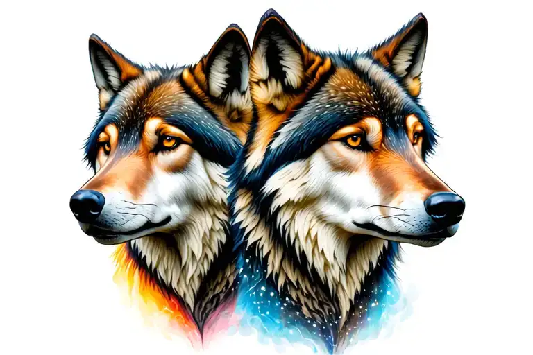 Two Wolf on My chest to hide My nipples tattoo design idea