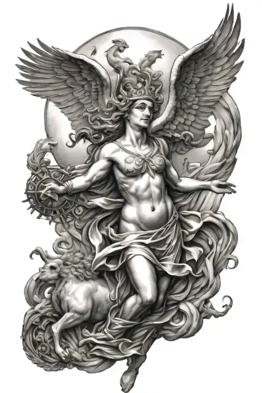 greek gods and angels flying towards the sun tattoo design idea