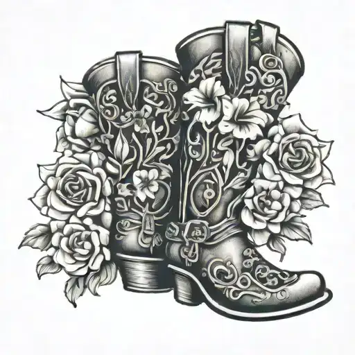 cowboy boot flowers tattoo design idea