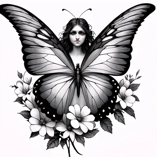 Angel Butterfly with flowers  tattoo design idea