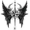 compass half demon angel wings tattoo design idea