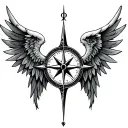 compass half demon angel wings tattoo design idea