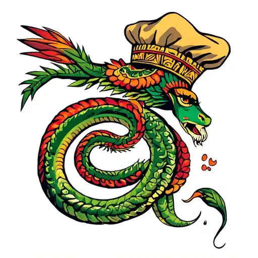 Aztec food god the 7 serpent tattoo with chef designs mixed with Mexico designs  tattoo design idea