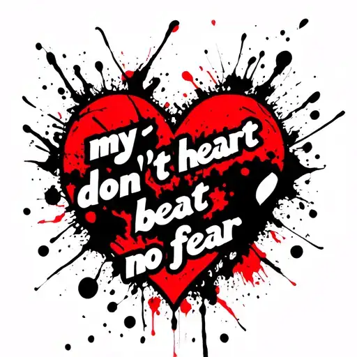Create a chest image tattoo with the saying "my heart don't beat no fear" in some fancy text wrapped in some cool design tattoo design idea