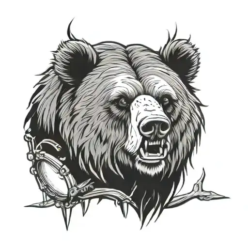 Grizzly bear excessive drum guy tattoo design idea