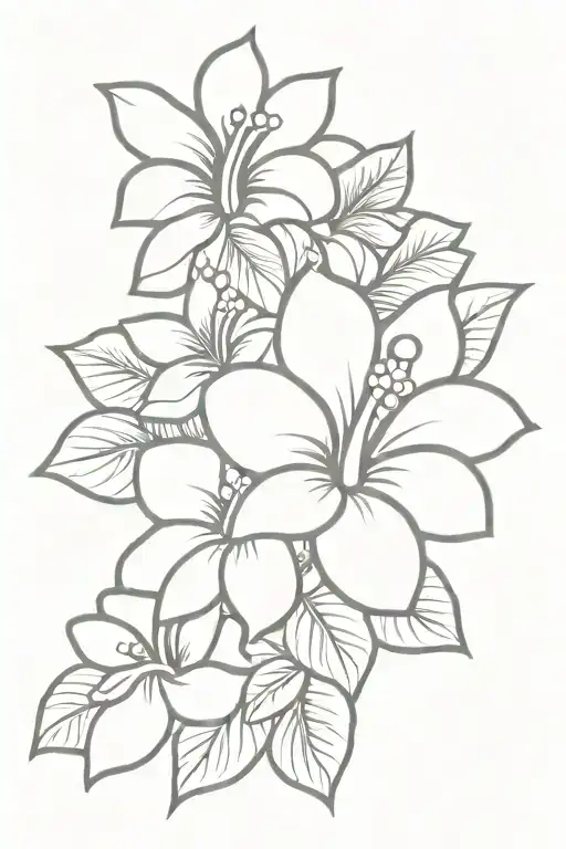 Maori pattern including a small hibiscus and frangipani flower  tattoo design idea